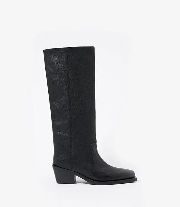 מגף גבוה לנשים בצבע שחור עם עקב בינוני, אופנה עדכנית בחנות CHOZEN