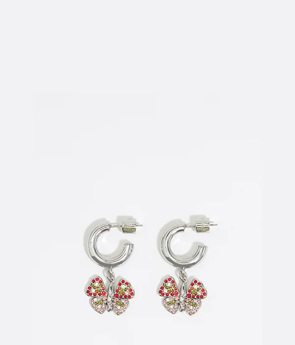 עגילי חישוק כסף עם תליון פרפר משובץ אבני חן צבעוניות, עיצוב אופנתי, CHOZEN