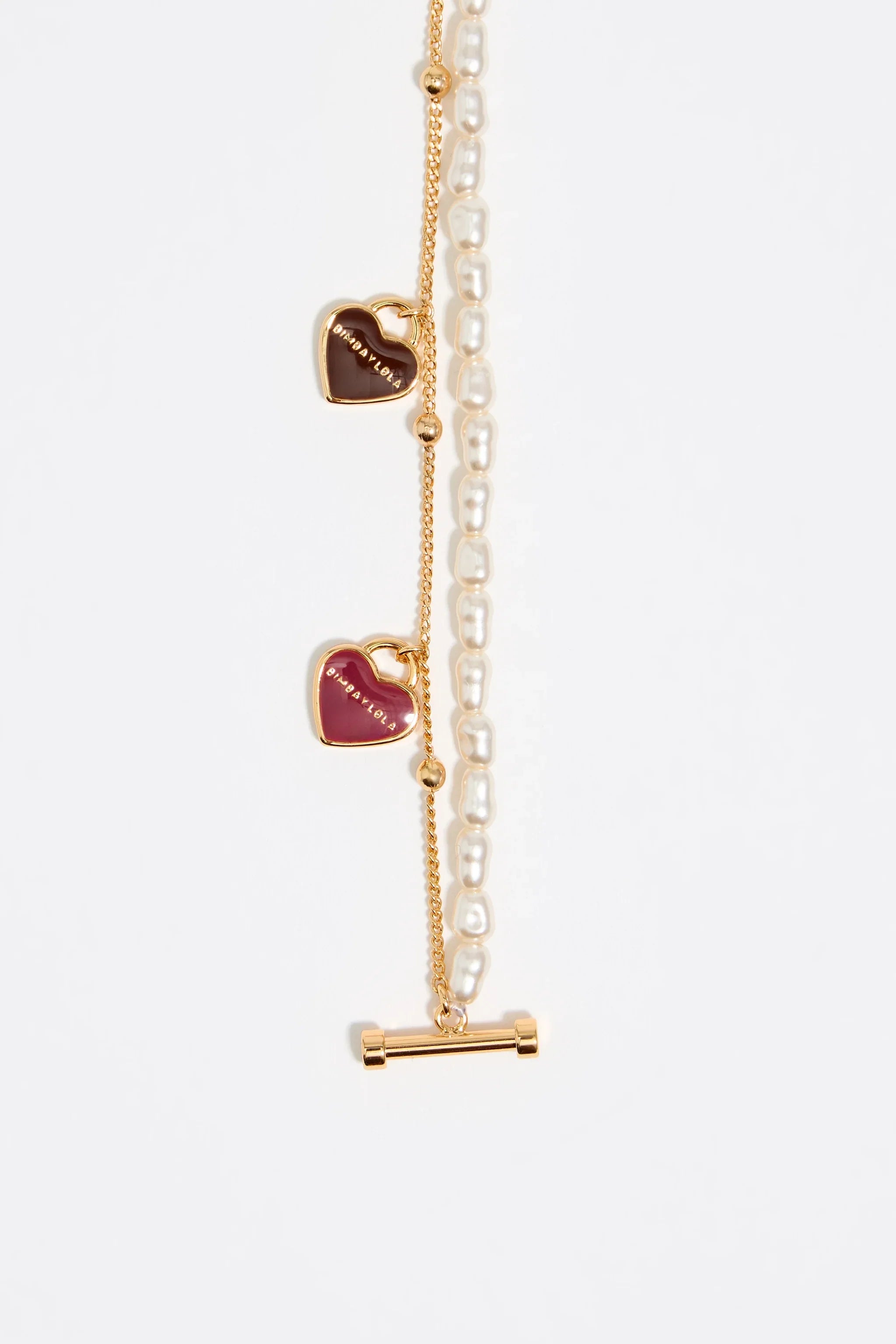 שרשרת פנינים עם תליון לב זהב ואדום, עיצוב אופנתי מבית CHOZEN