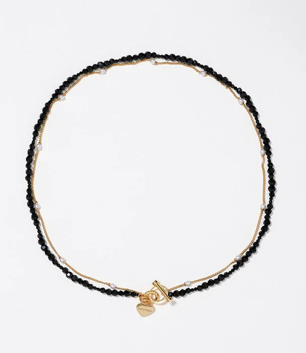 שרשרת חרוזי שחור וזהב עם תליון לב, תכשיט אופנה יוקרתי CHOZEN