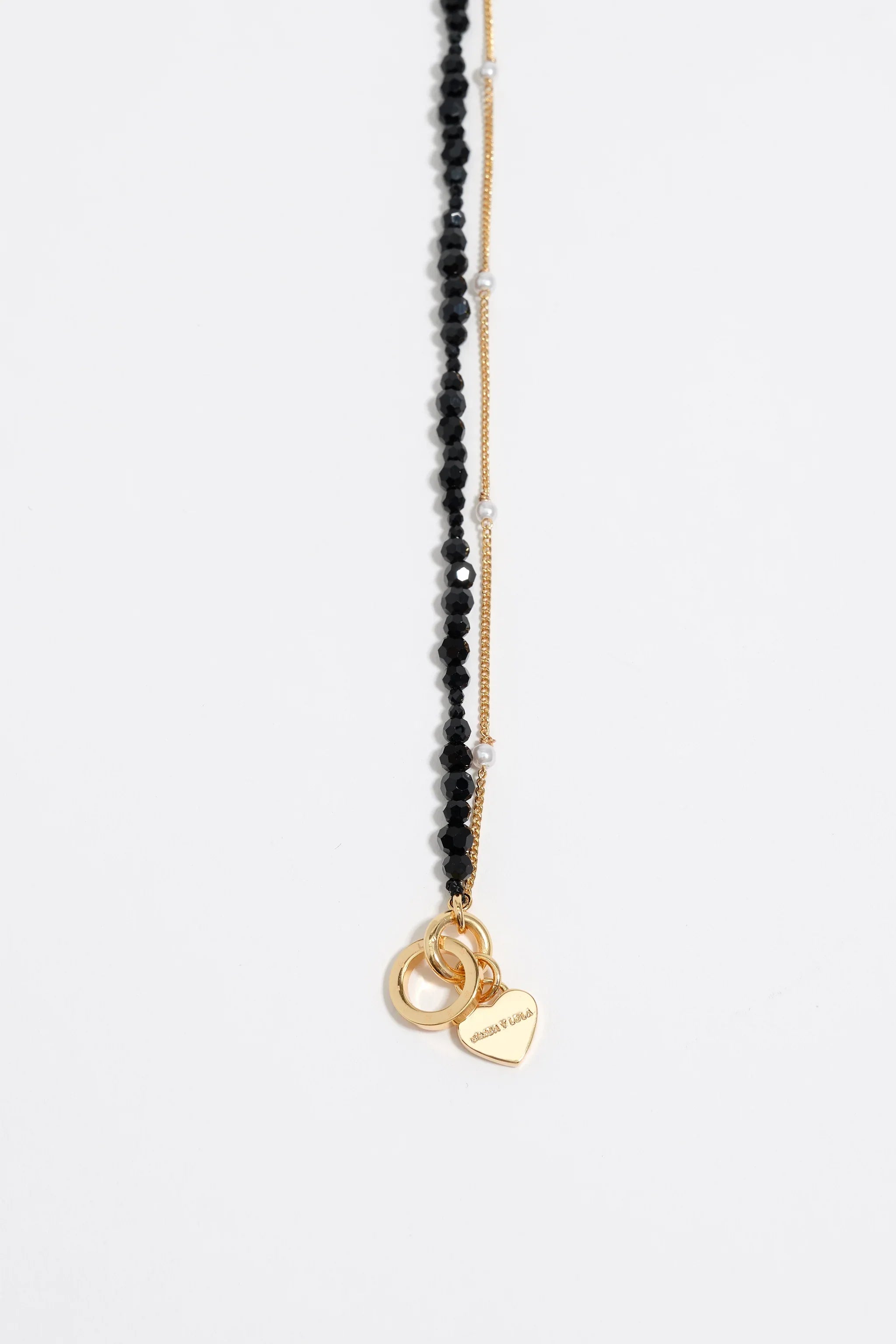 שרשרת חרוזים שחורים וזהב עם תליון לב, תכשיט אופנתי CHOZEN