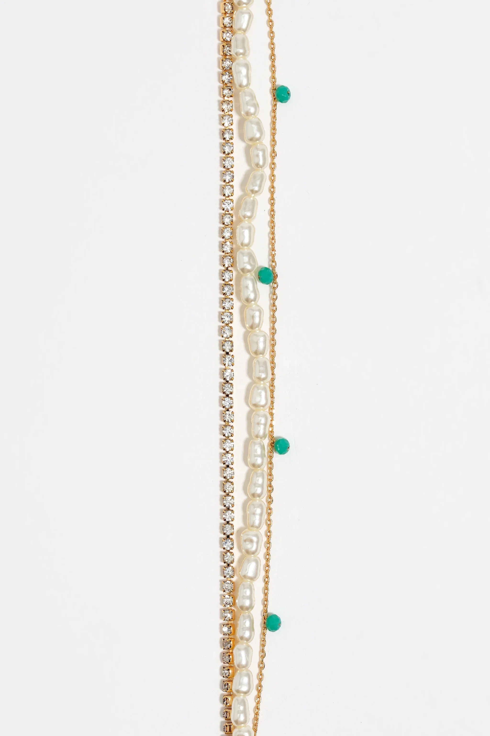 צמיד נשים משולב פנינים, חרוזים טורקיז ושרשרת זהב מבית CHOZEN