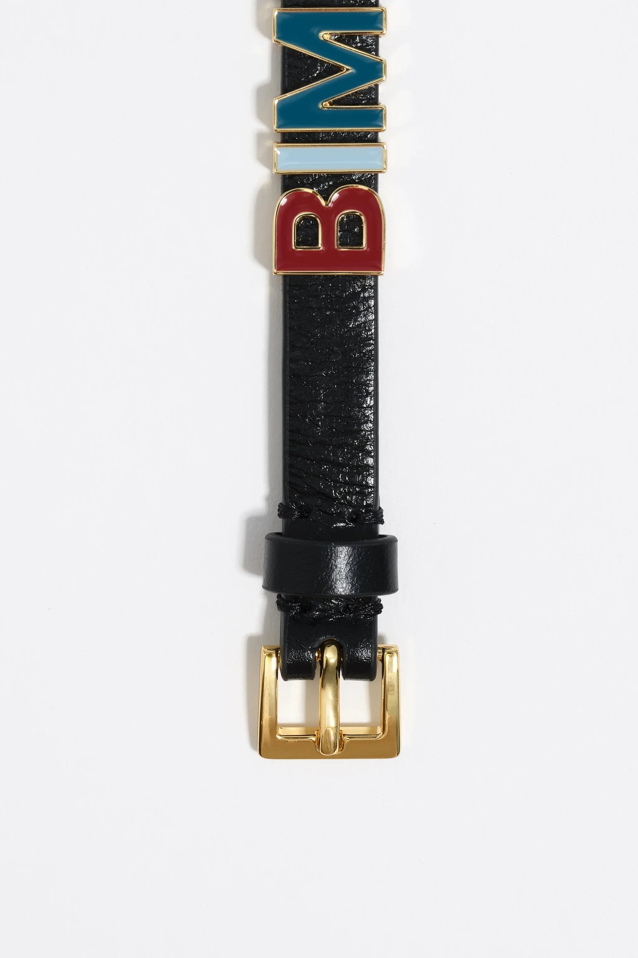 חגורת עור שחורה עם אבזם זהב ואותיות צבעוניות, אקססוריז יוקרתי CHOZEN
