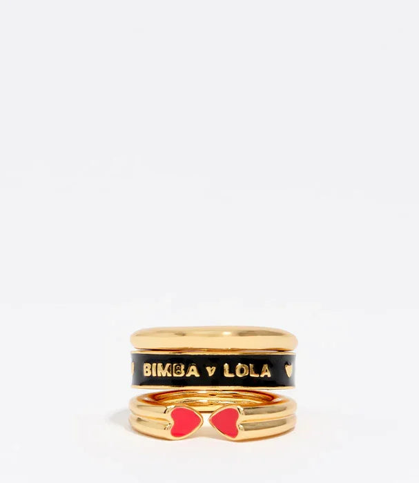 סט טבעות זהב ואמייל, BIMBA Y LOLA, עיצוב לב אדום, מותגים מובילים, CHOZEN