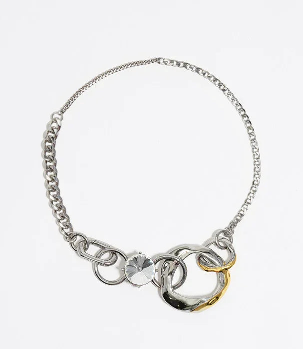 שרשרת כסף עם חוליה עבה משולבת זהב ואבן, עיצוב מודרני CHOZEN אלפא