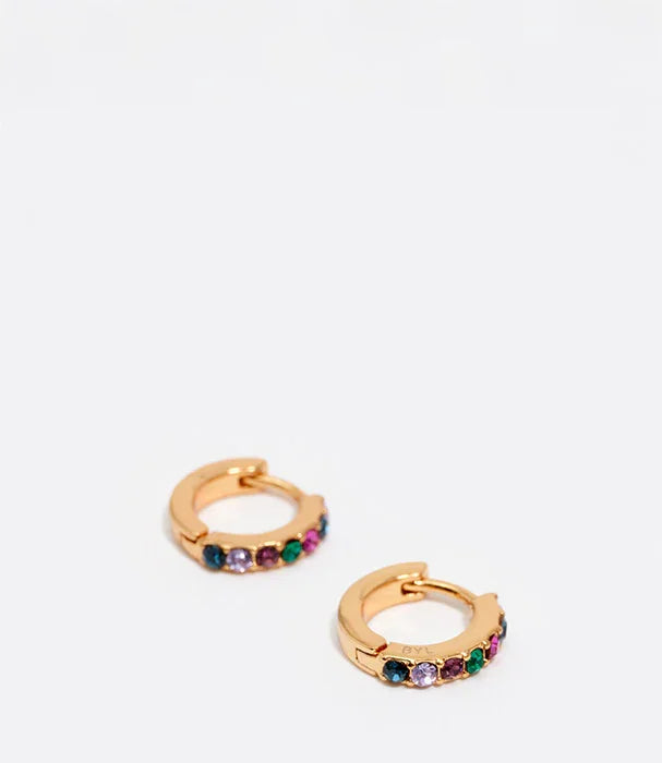 עגילי חישוק זהב בשיבוץ אבנים צבעוניות, תכשיטים לאישה מבית CHOZEN