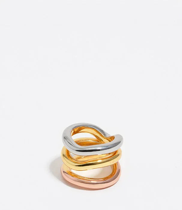 סט טבעות שלושה צבעים כסף זהב ורוד, עיצוב מודרני, תכשיטים CHOZEN מותגים מובילים