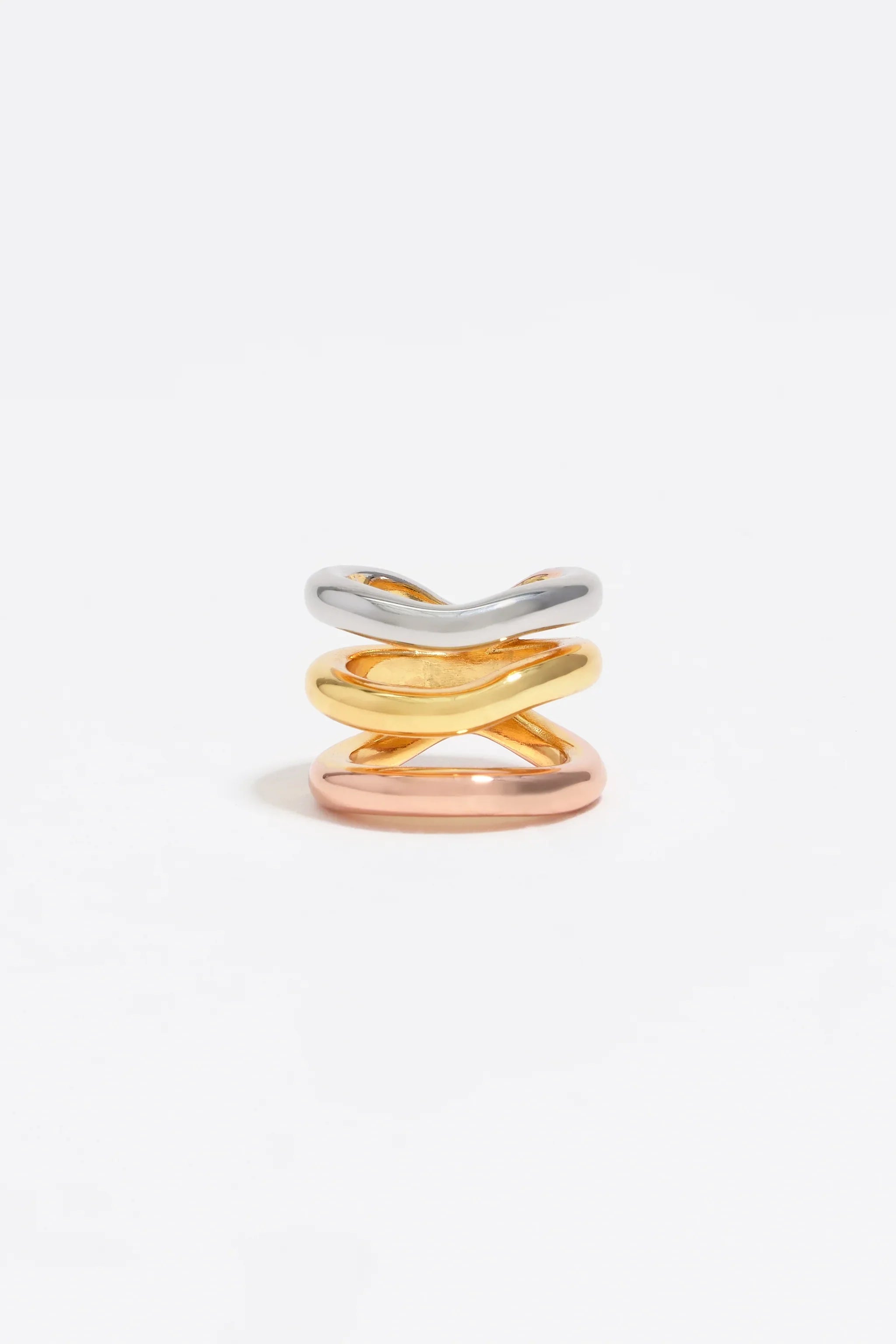 סט 3 טבעות מתכת זהב, כסף ונחושת בעיצוב מודרני, CHOZEN אופנה יהודית יוקרתית