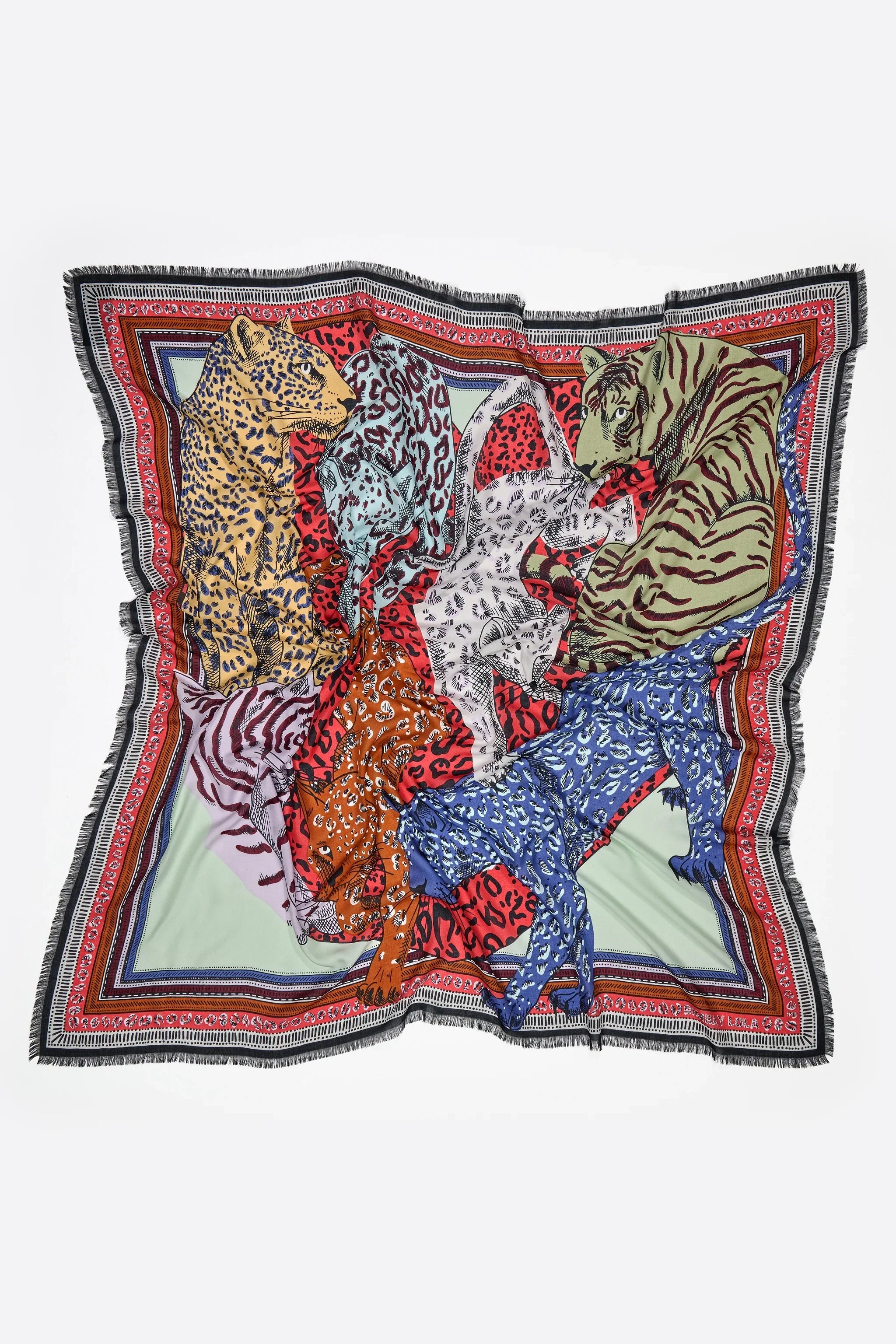 צעיף משי צבעוני עם הדפס נמרים, עיצוב ייחודי ואופנתי מחנות CHOZEN