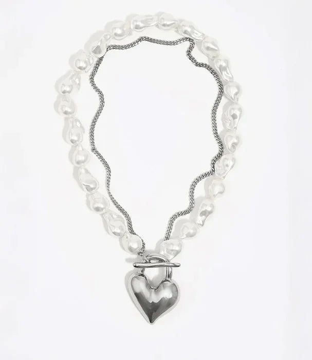 שרשרת פנינים עם תליון לב כסוף, תכשיט אופנה יוקרתי מ-CHOZEN