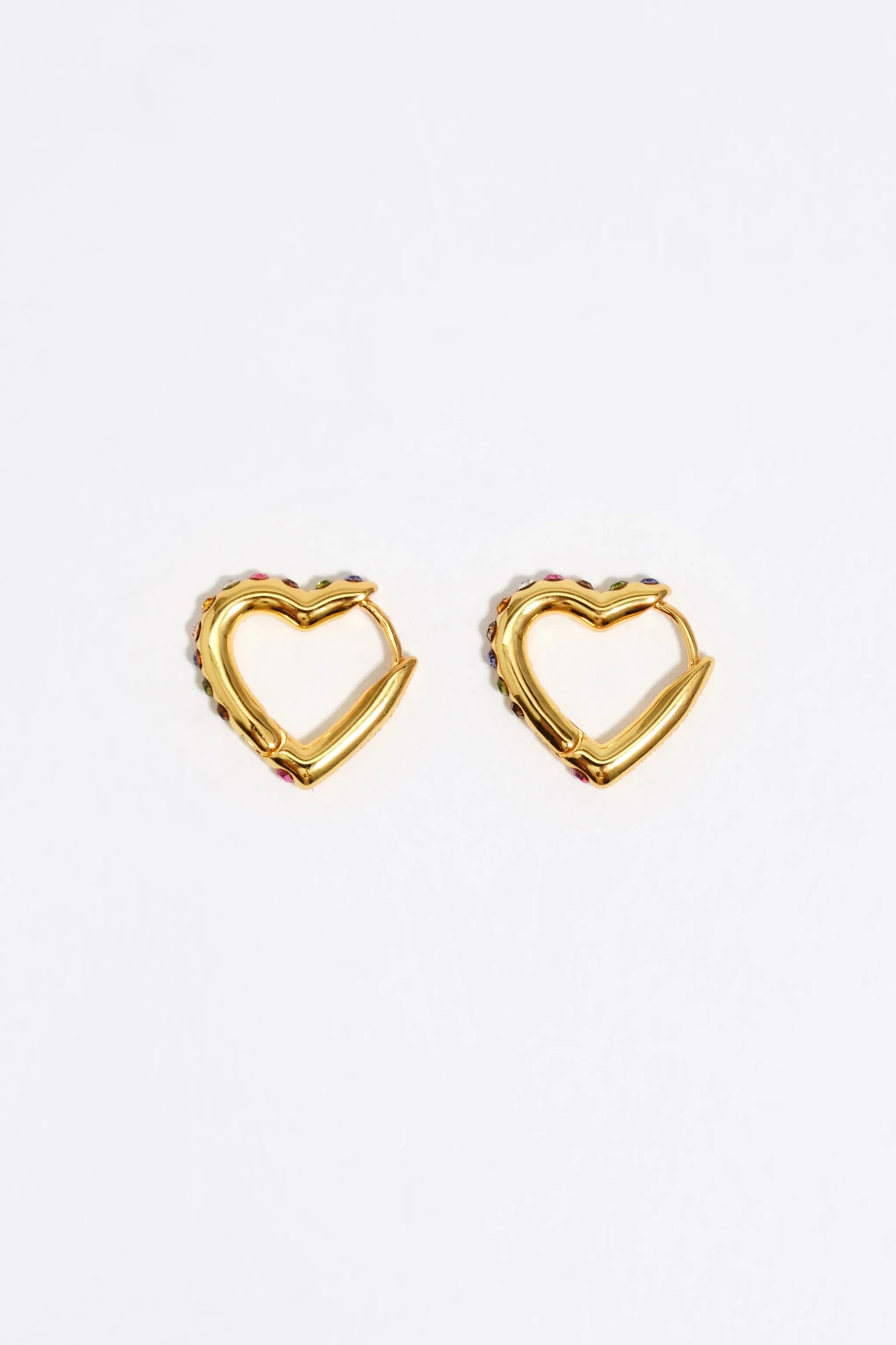 עגילי זהב בצורת לב עם אבנים צבעוניות, תכשיטים אופנתיים CHOZEN