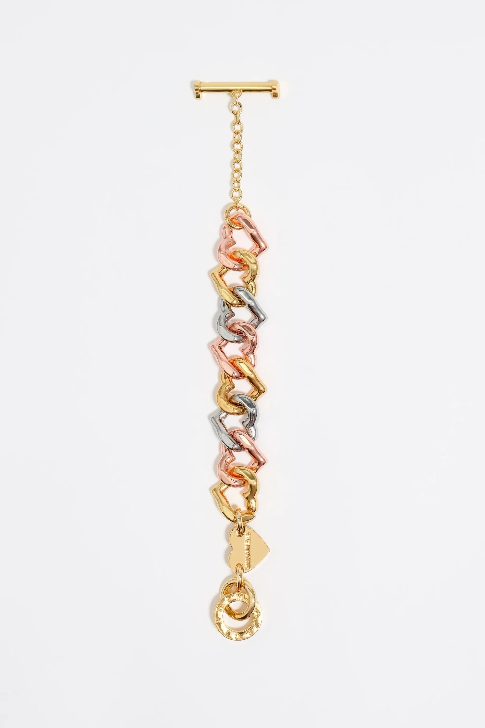 צמיד יוקרתי בעיצוב חוליות זהב, כסף וורוד מבית CHOZEN, צילום על רקע לבן