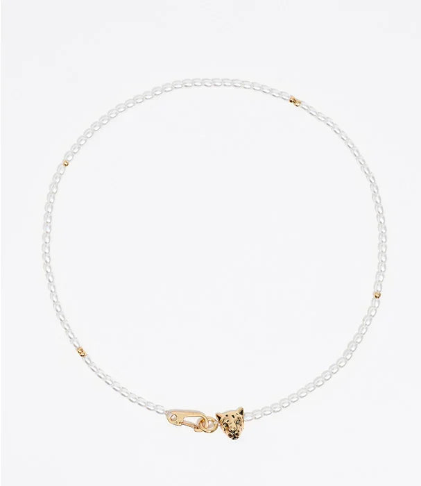 שרשרת פנינים עדינה עם סוגר ראש נמר זהב, תכשיט יוקרתי CHOZEN