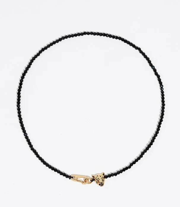 שרשרת חרוזים שחורים עם סוגר זהב בצורת ראש נמר, תכשיט יוקרתי CHOZEN