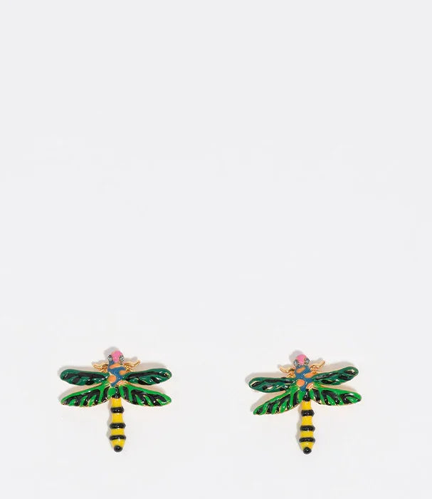 עגילי דבורה צבעוניים מזהב עם ירוק ושחור CHOZEN, תכשיטים אופנתיים לנשים