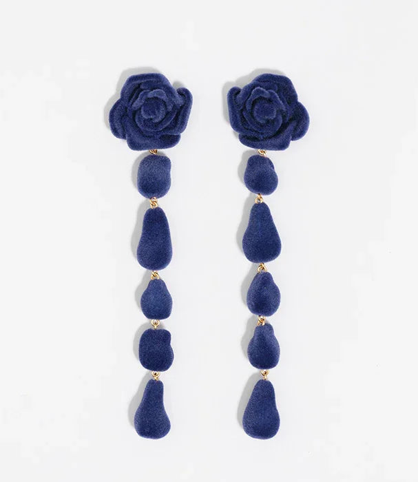 עגילי פרח קטיפה כחולים יוקרתיים מבית CHOZEN, אופנה לנשים, אביזר אופנתי ייחודי