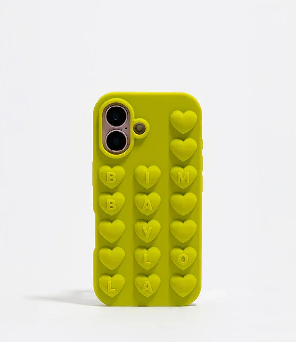 כיסוי טלפון צהוב עם לבבות תלת ממדיים לאייפון, עיצוב BIMBAYLOLA, בלעדי ב-CHOZEN