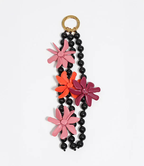 צמיד חרוזים שחורים עם פרחי פלסטיק צבעוניים, CHOZEN תכשיטים אופנתיים.