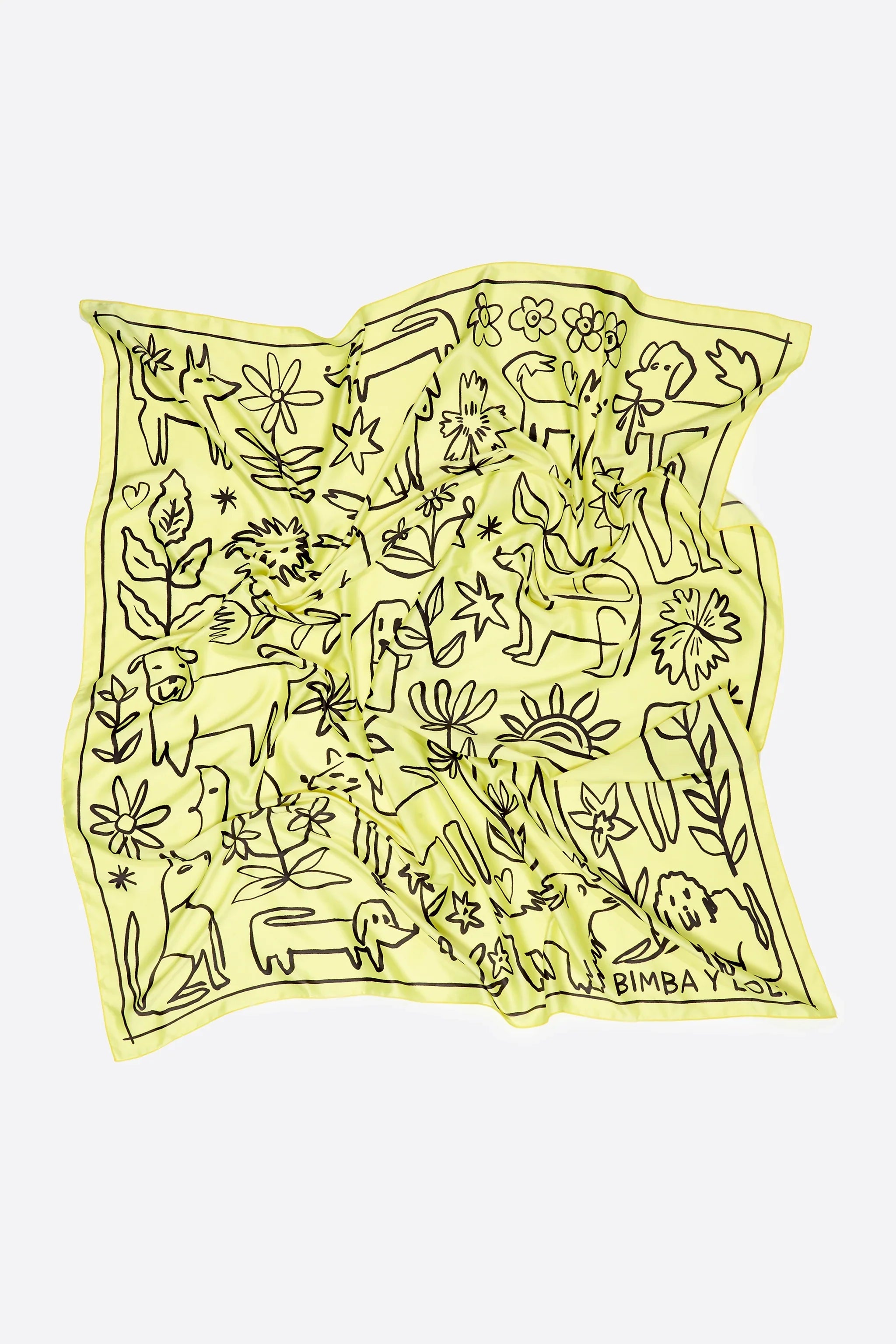 צעיף צהוב עם הדפס כלבים ופרחים, אופנה מבית המותגים המובילים של CHOZEN