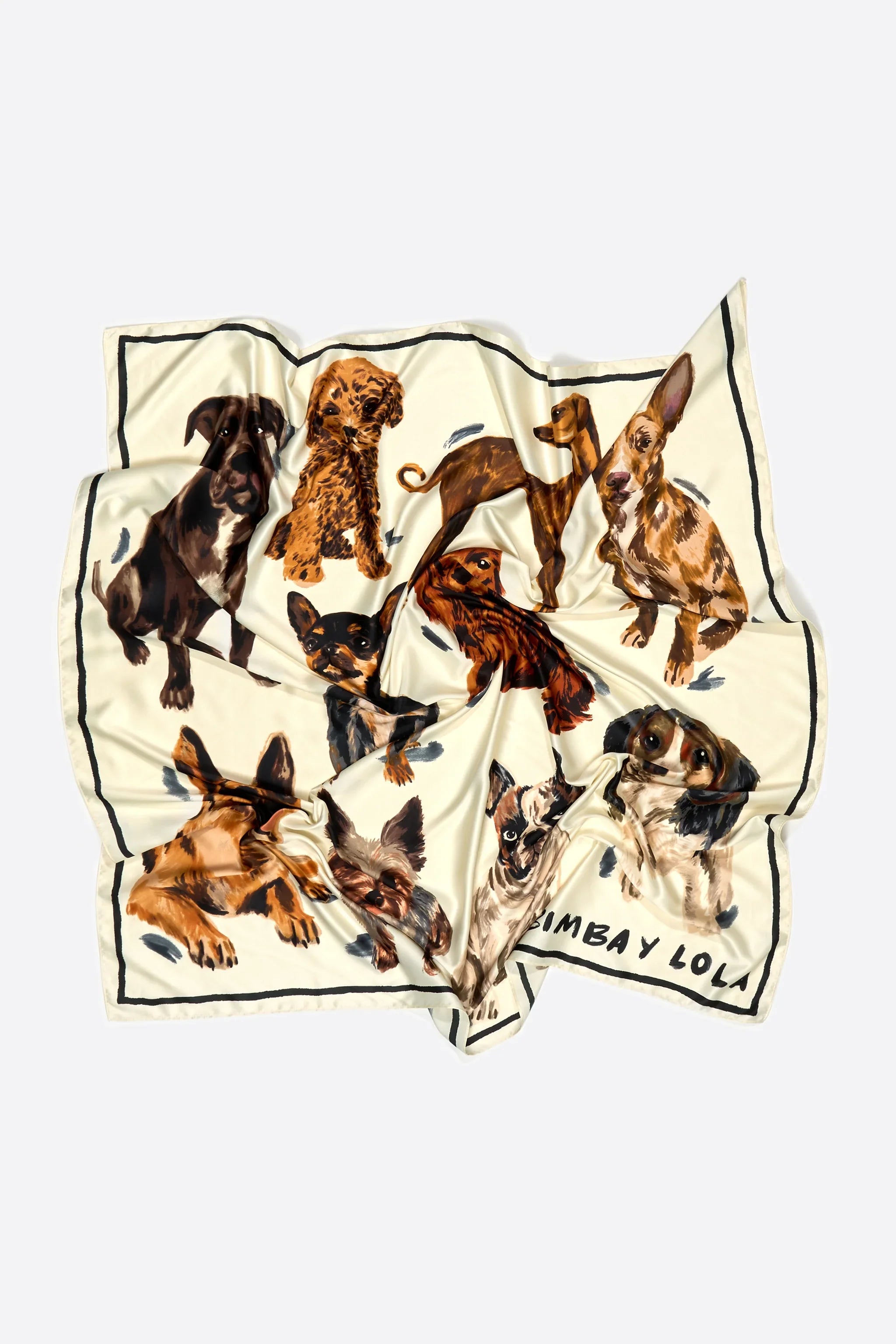 צעיף משי עם הדפסי כלבים צבעוניים, רקע בהיר, מבית CHOZEN מותגים מובילים