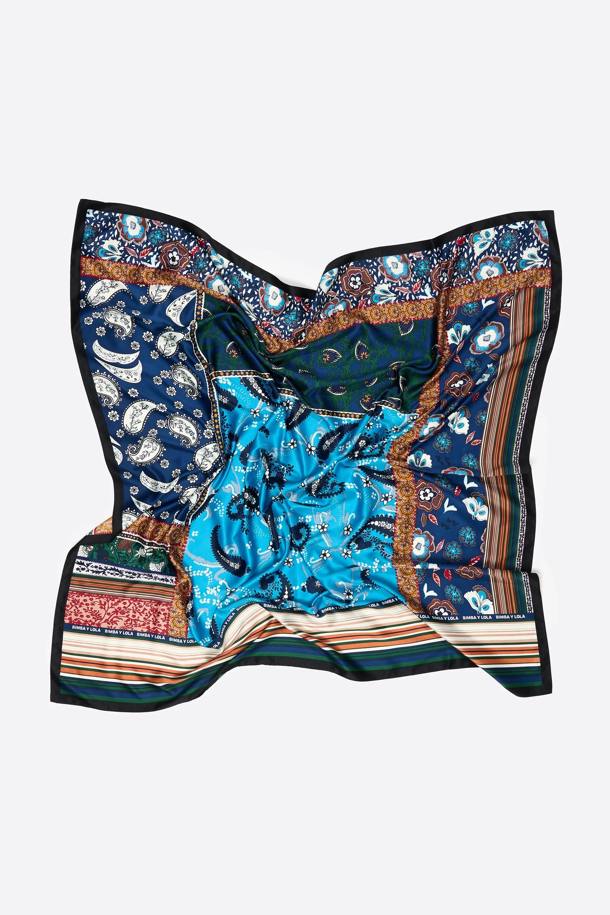 צעיף משי צבעוני עם דוגמאות פייזלי ופרחים, בולטים בצבעי כחול וירוק, CHOZEN אלפא מותגים