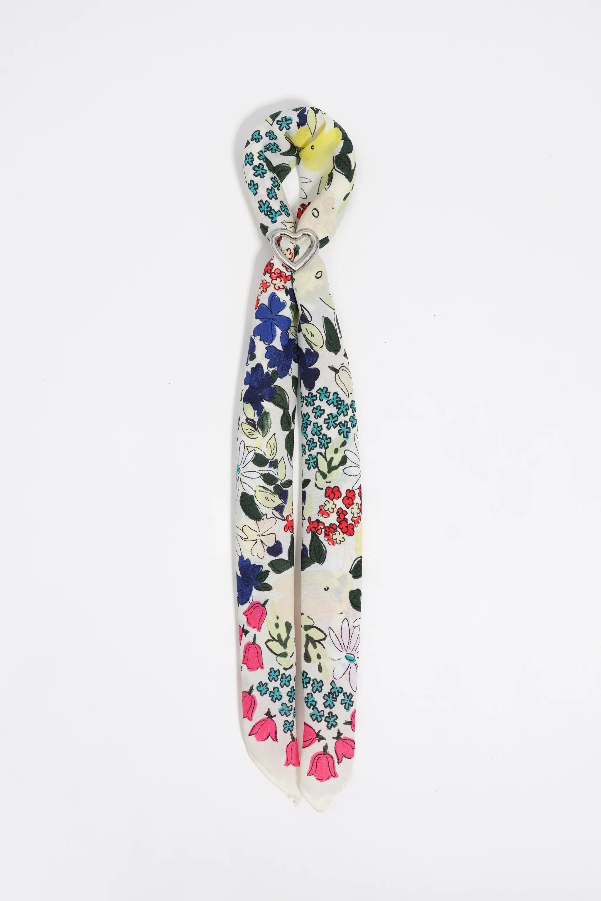צעיף משי פרחוני עם טבעת בצורת לב, רקע לבן, אופנה יוקרתית CHOZEN