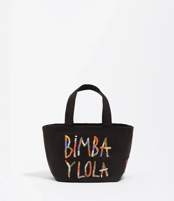 תיק יד שחור עם כיתוב צבעוני BIMBA Y LOLA, אופנה יוקרתית מ-CHOZEN