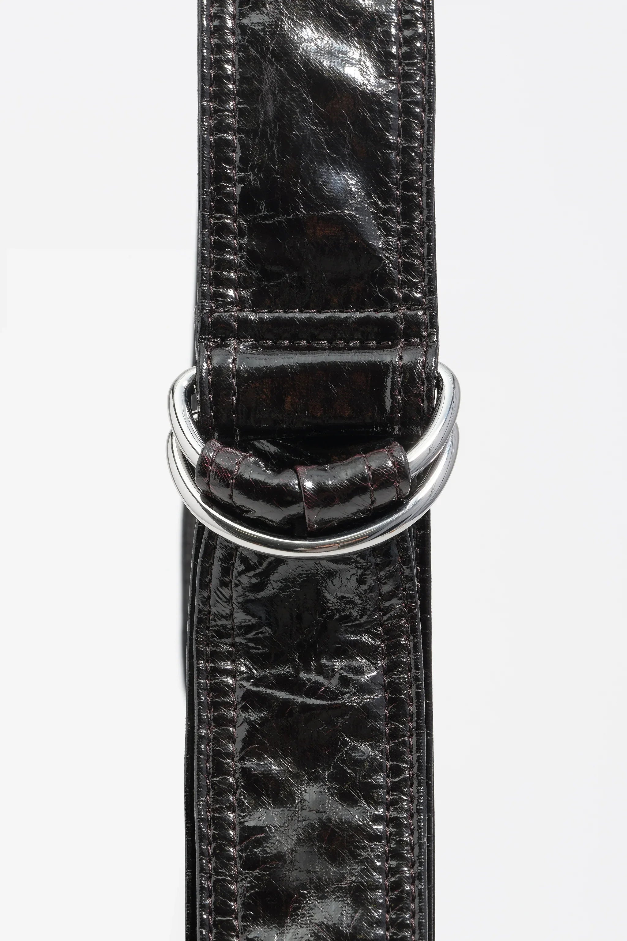 חגורת עור שחורה מבריקה עם אבזם טבעות מתכת, אופנה יוקרתית CHOZEN