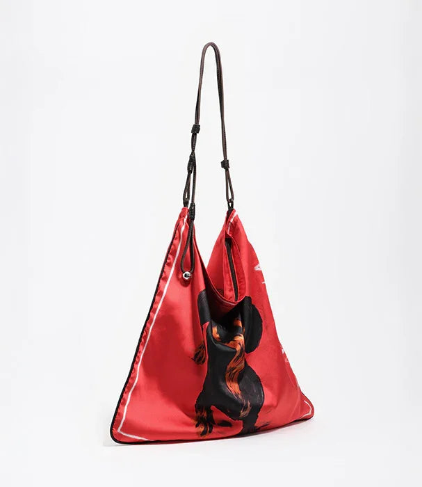 תיק אופנה אדום עם הדפס כלב דקל בלוק ייחודי, מותגים מובילים CHOZEN קבוצת אלפא