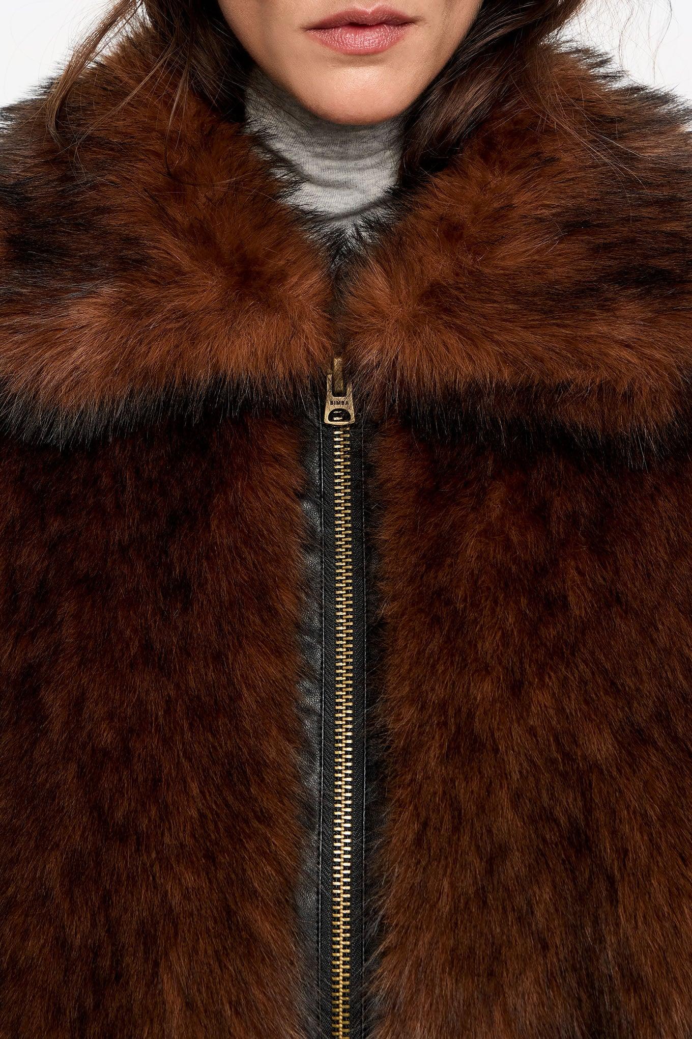 מעיל פרווה חום עם רוכסן מוזהב, אופנה יוקרתית לנשים מבית CHOZEN