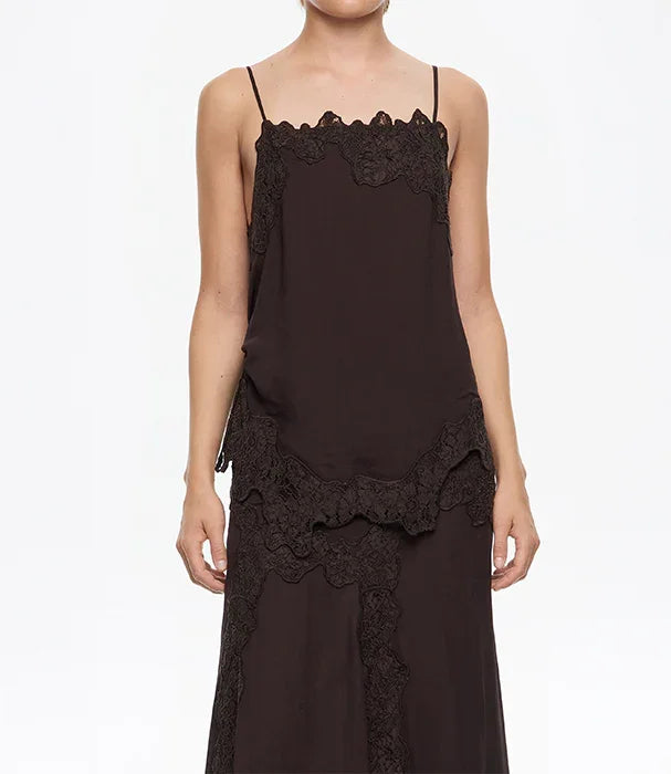 שמלת ערב חומה עם כתפיות ותחרה שחורה לנשים, אופנה יוקרתית CHOZEN