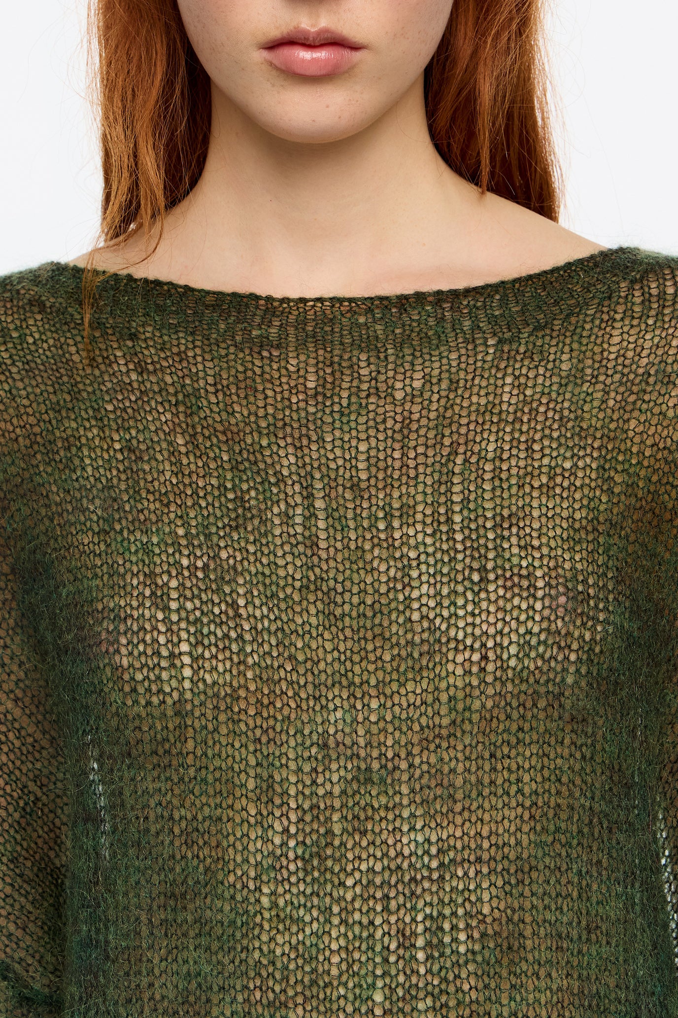 חולצת נשים ירוקה עם מרקם רשת שקוף, אופנה עדכנית מבית CHOZEN