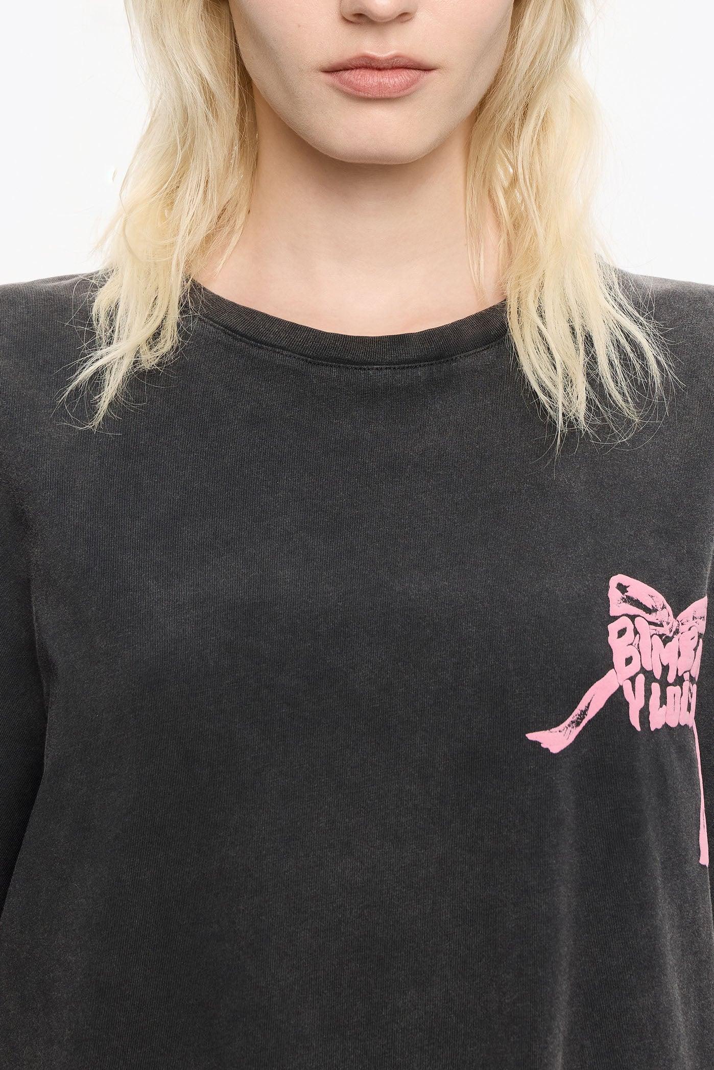 חולצת נשים שחורה עם הדפס ורוד BIMBA Y LOLA, מבית מותגים מובילים באתר CHOZEN