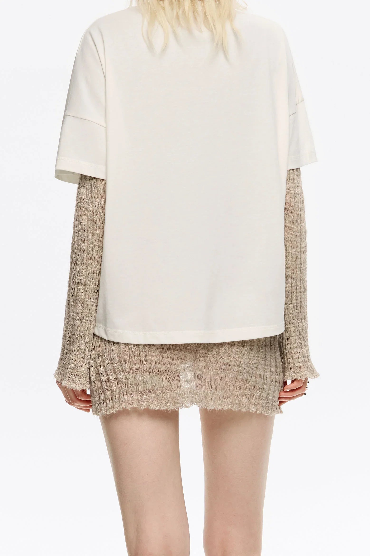 אופנת נשים CHOZEN בגדי שכבות חולצה לבנה ארוכה עם סוודר בד רשת בז'