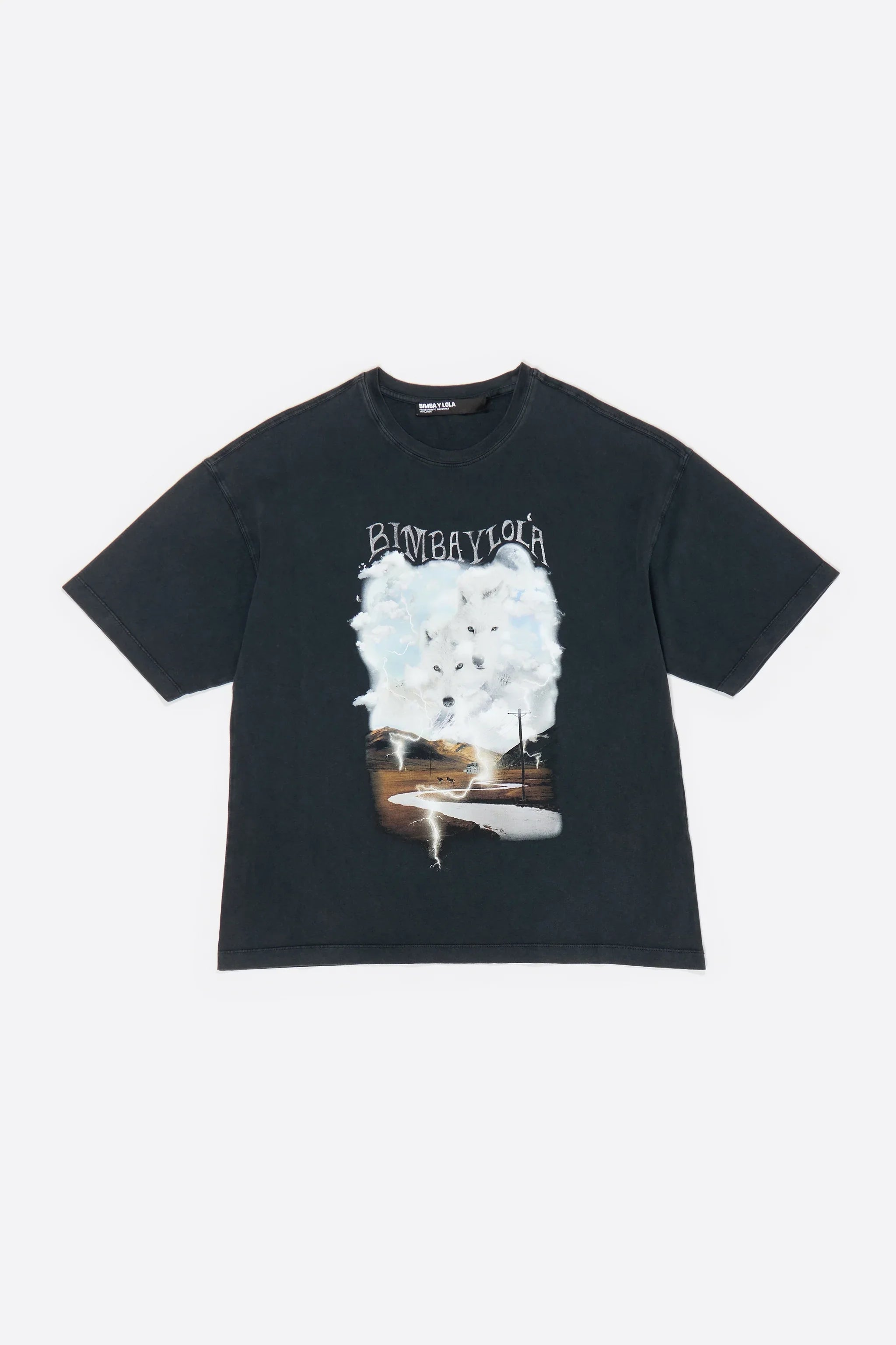 טי שירט שחורה Bimba Y Lola עם הדפס עננים ונוף, אופנה יוקרתית ב-CHOZEN