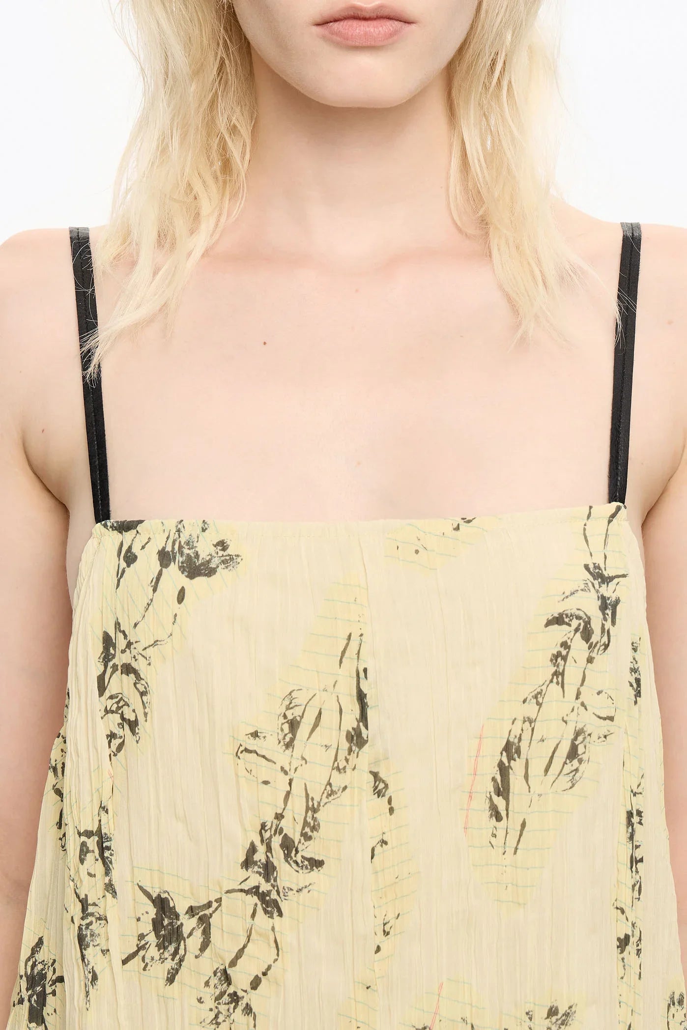 שמלות קיץ לנשים CHOZEN, בד צהוב בהדפס שחור, כתפיות דקות, אופנת קיץ אלפא