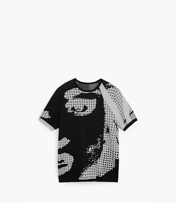 חולצת טי שירט שחורה עם הדפס גרפי אפור, אופנה עדכנית CHOZEN, מותגים מובילים