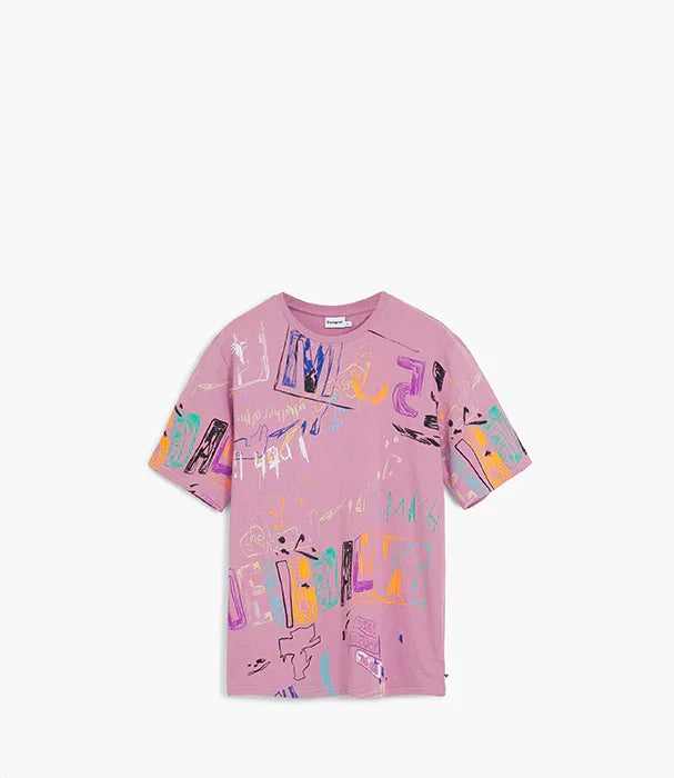 חולצת טי סגולה עם הדפס גרפיטי צבעוני מבית CHOZEN, אופנה לגברים מקבוצת אלפא