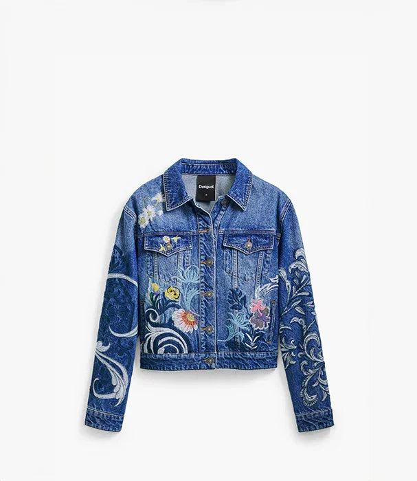 ג'קט ג'ינס Desigual עם רקמת פרחים צבעונית, אופנת נשים CHOZEN
