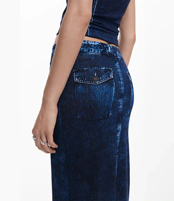 חצאית ג'ינס כחולה לנשים של CHOZEN, מבט מאחור, אופנה טרנדית של קבוצת אלפא