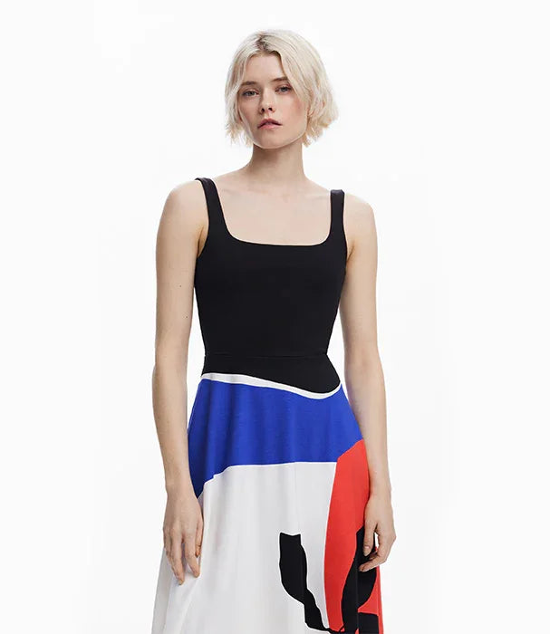 שמלה שחורה עם חצאית צבעונית בסגנון מודרני, אופנה נשים CHOZEN