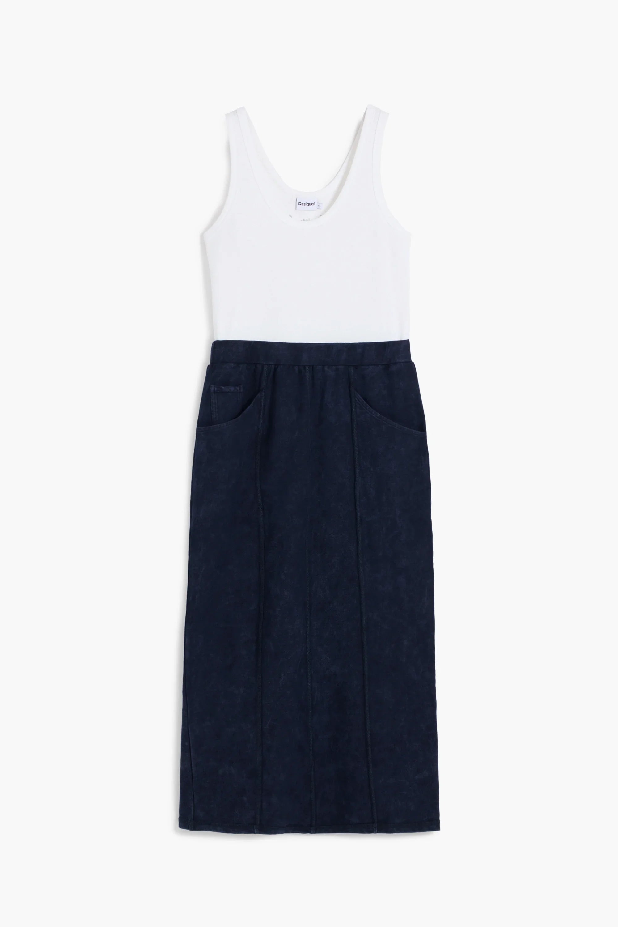 שמלה לנשים מעוצבת בשילוב טופ לבן וחצאית ג'ינס כחולה, CHOZEN מותגים מובילים