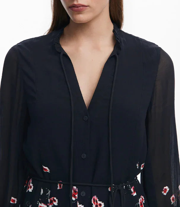 שמלת נשים שחורה עם שרוולים שקופים ודוגמת פרחים, אופנה יוקרתית CHOZEN