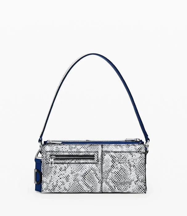 תיק יד מעוצב דמוי עור נחש לבן כחול CHOZEN, עם רוכסנים וכיס קדמי, אופנה יוקרתית לנשים