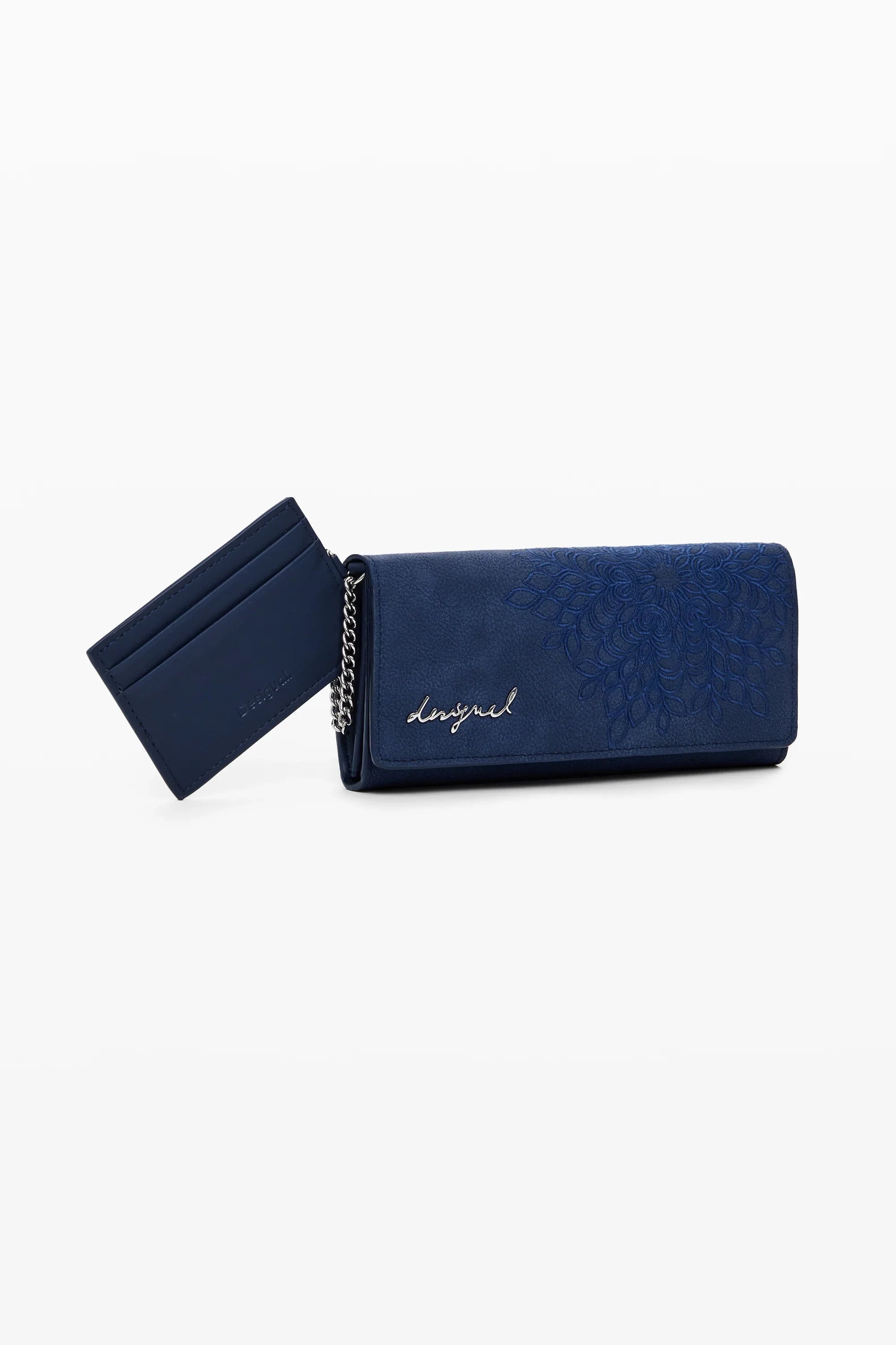 ארנק נשי כחול Desigual עם דוגמת פרח, שרשרת וכיס לכרטיסים, מבית CHOZEN יבואן רשמי