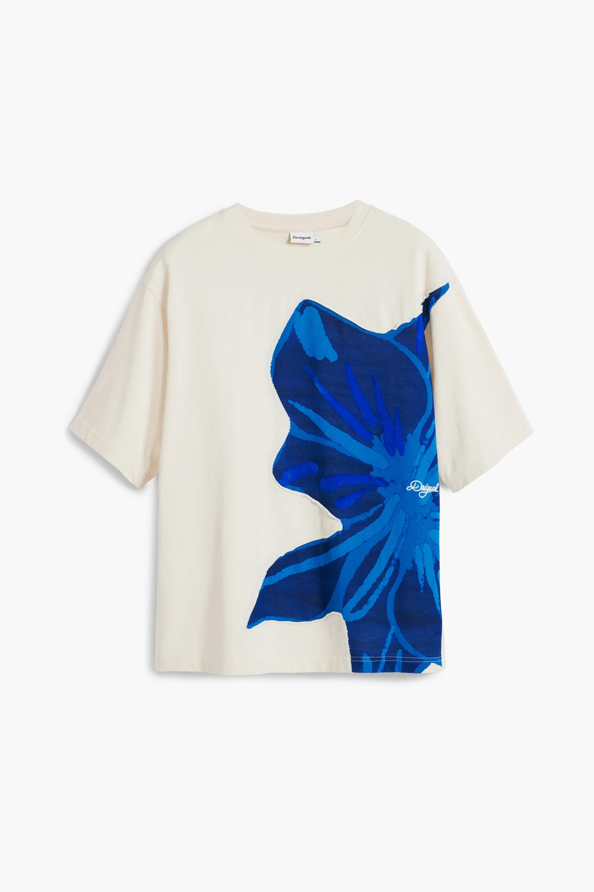 חולצת טי שירט לבנה בעיצוב פרח כחול גדול, אופנת CHOZEN, בגדי מותגים לקיץ