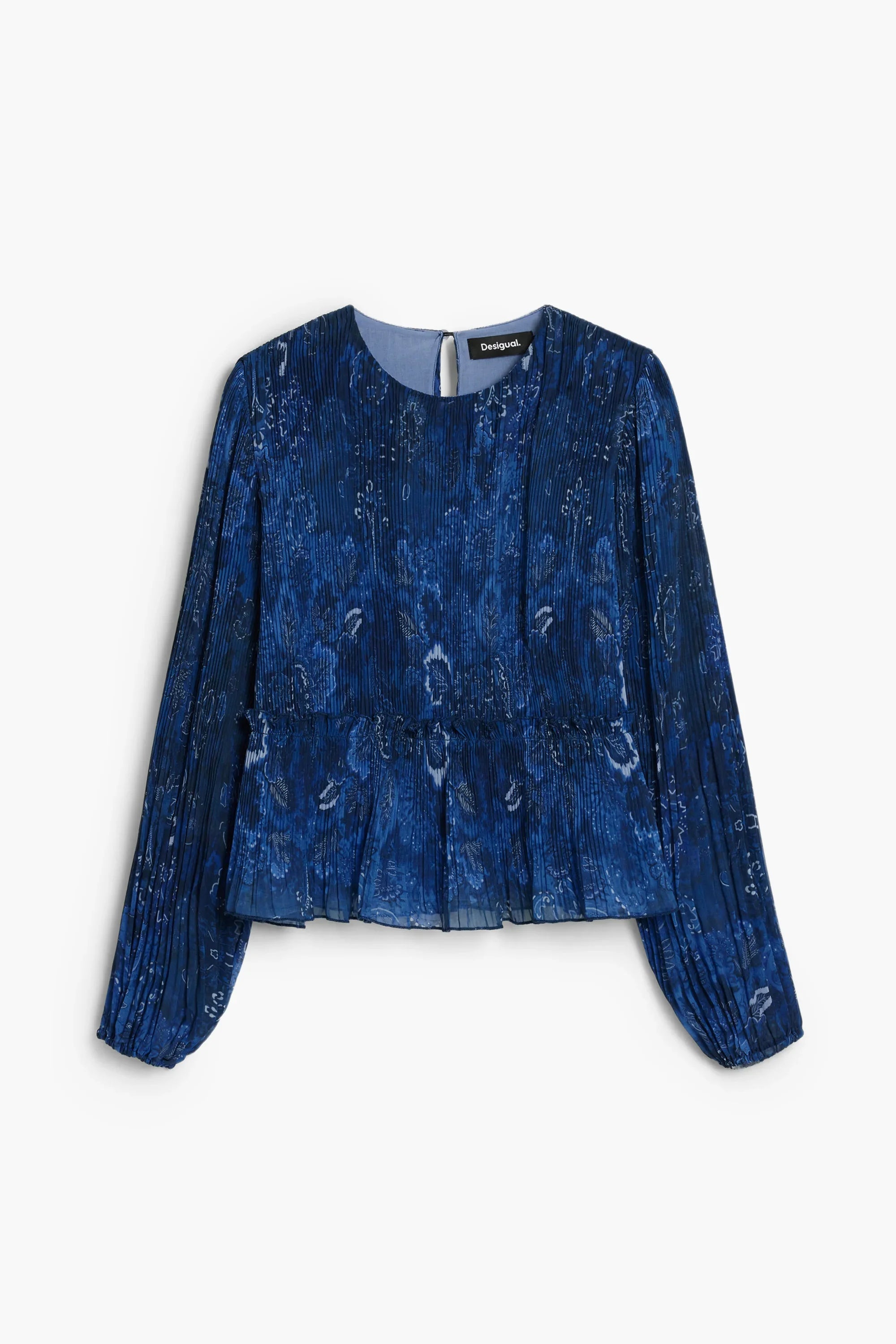 חולצת נשים כחולה פליסה עם שרוולים ארוכים של Desigual, אופנה עדכנית ב-CHOZEN