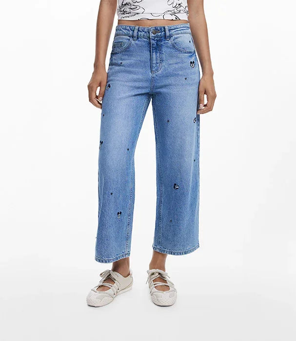 מכנסי ג׳ינס רחבים לנשים עם דוגמאות קטנות, אופנה מבית CHOZEN קבוצת אלפא