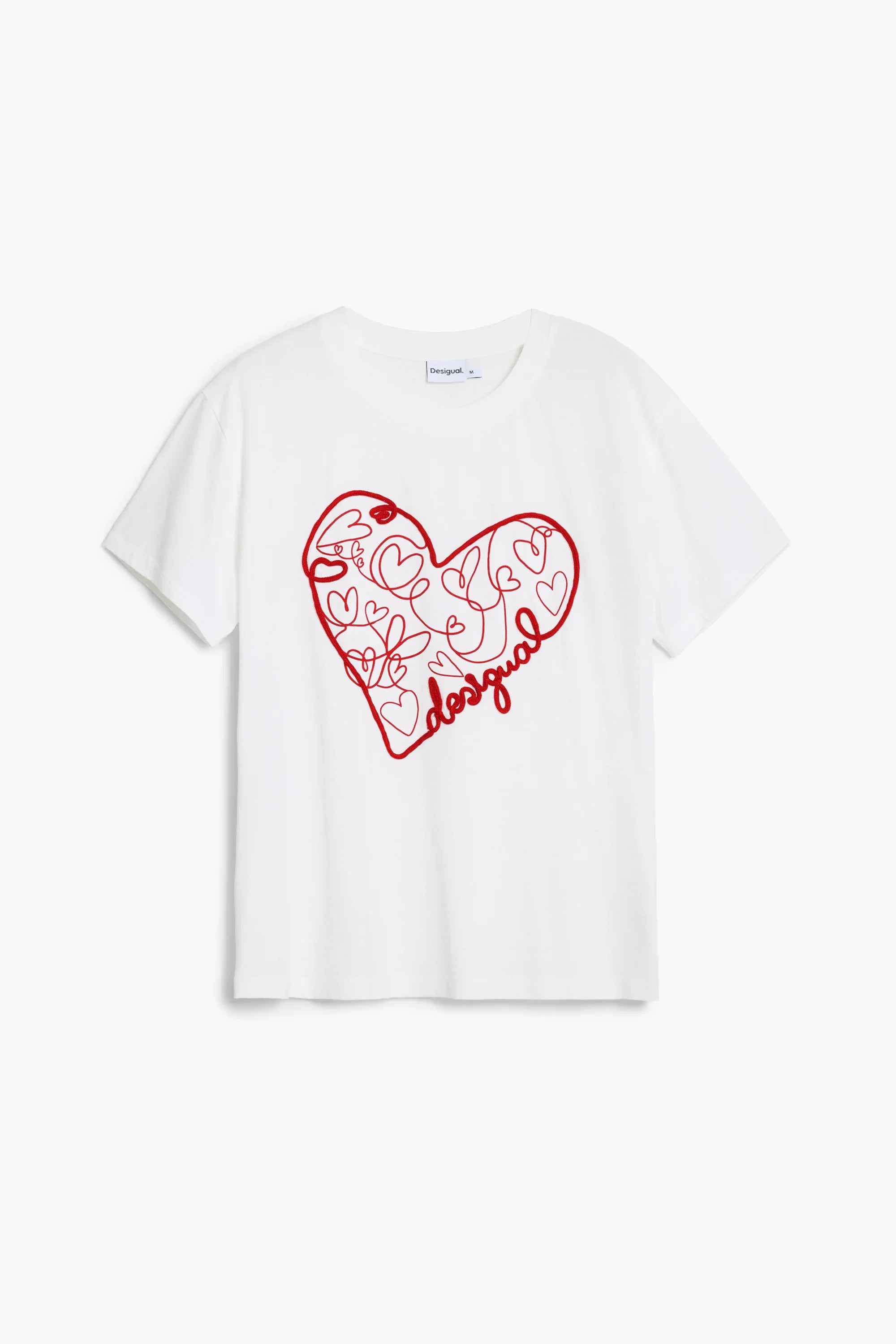 חולצת טי שרט לבנה Desigual עם הדפס לב אדום, אופנה לנשים ב-CHOZEN, קבוצת אלפא