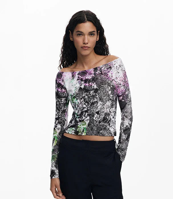 חולצת כתפיים חשופות לנשים בדוגמת הדפס צבעוני, אופנה יוקרתית ב-CHOZEN